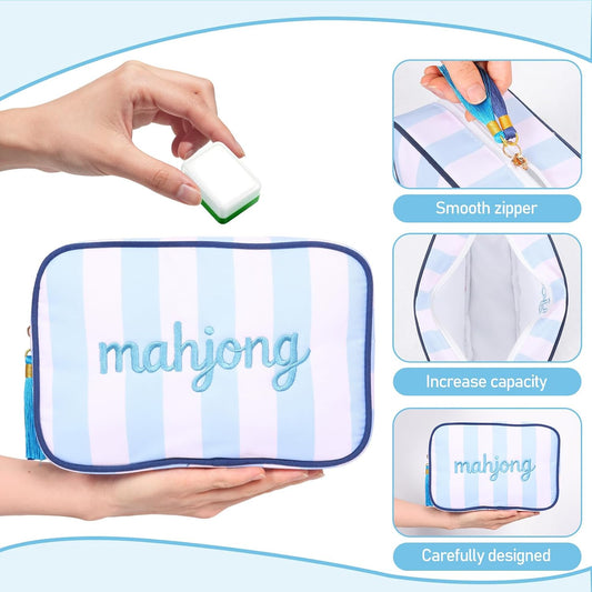 Blue Stripes Mahjong Travel Pouch