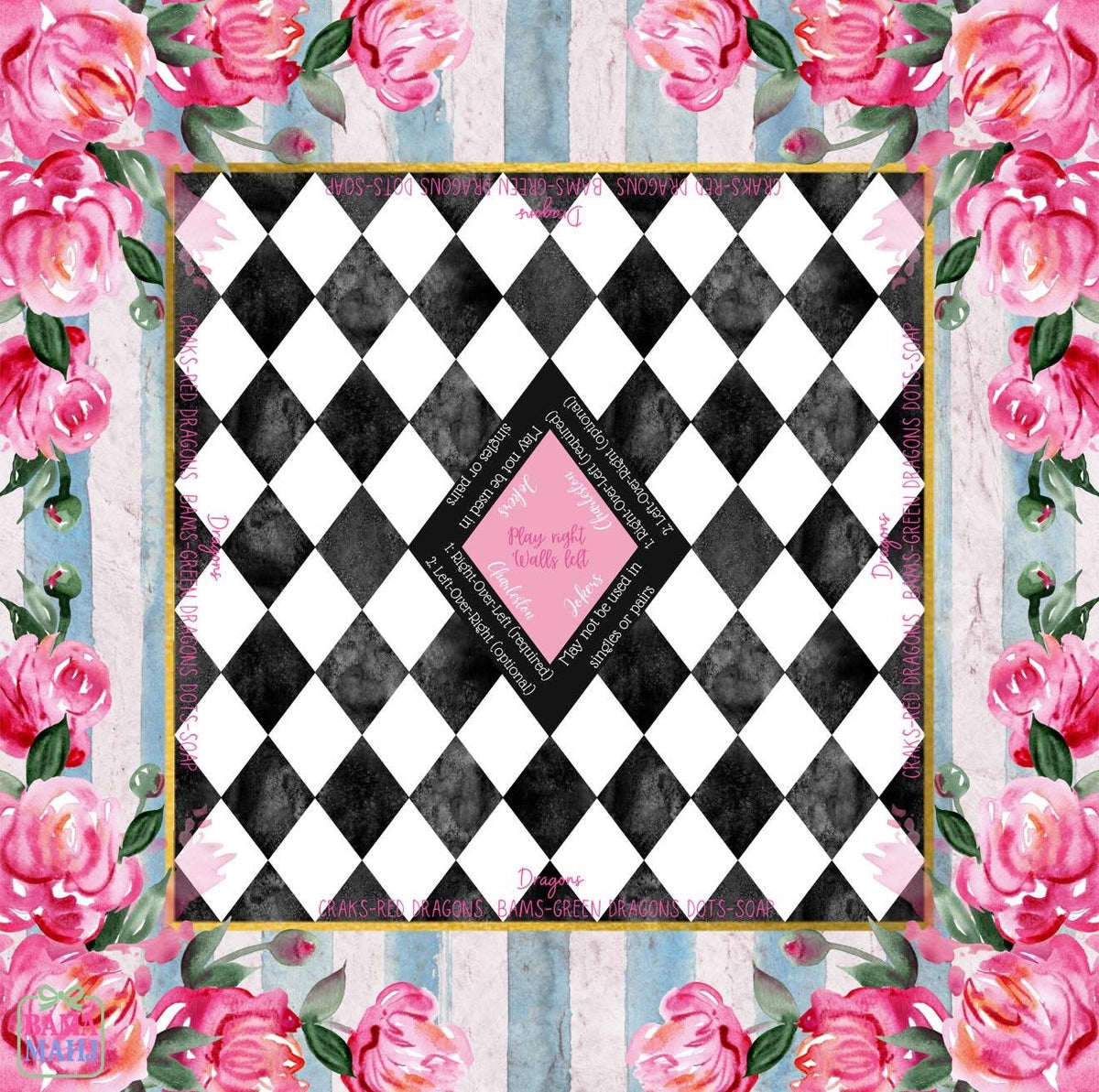Flower Checkers Mahjong Mat