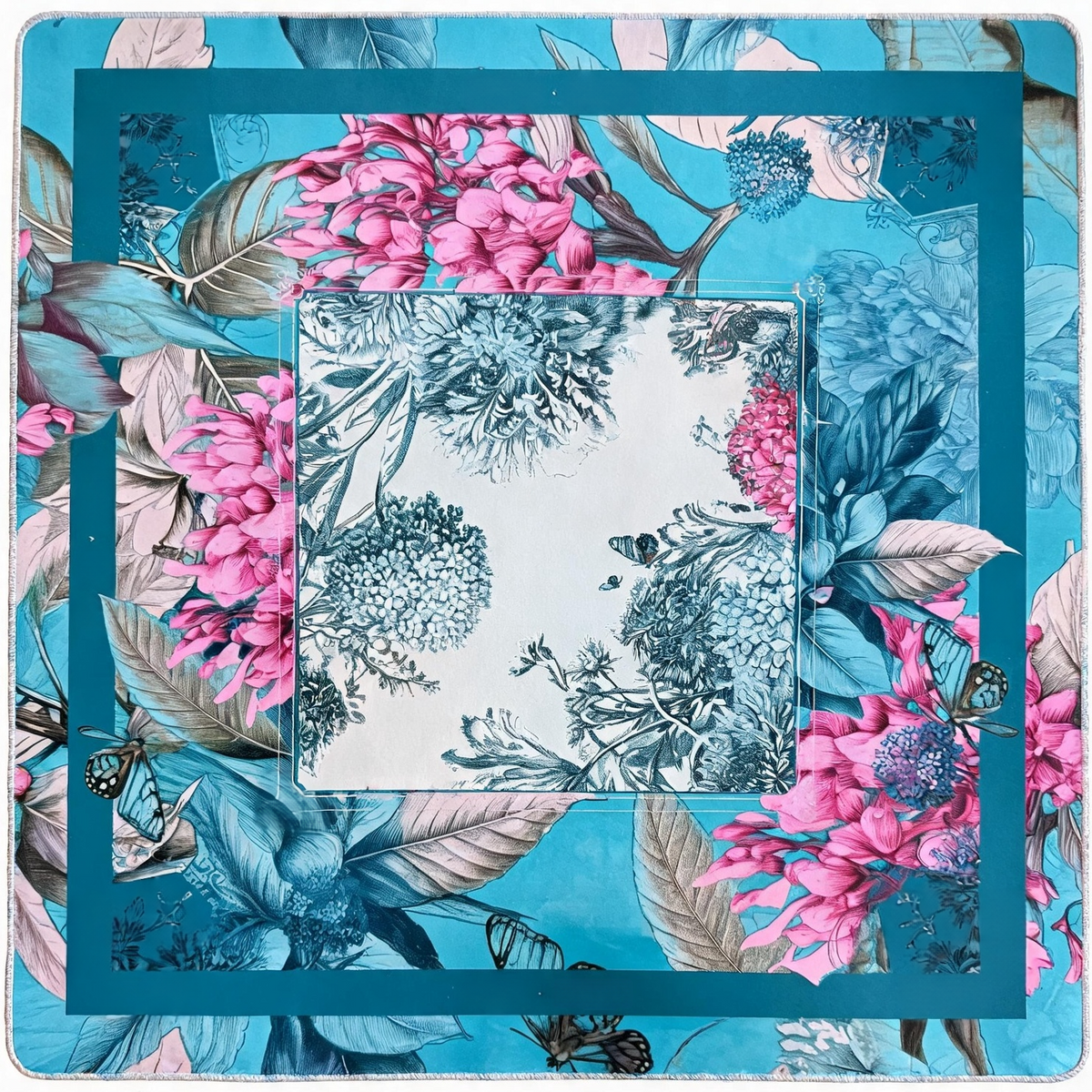 Cyan Pink Flowers Mahjong Mat
