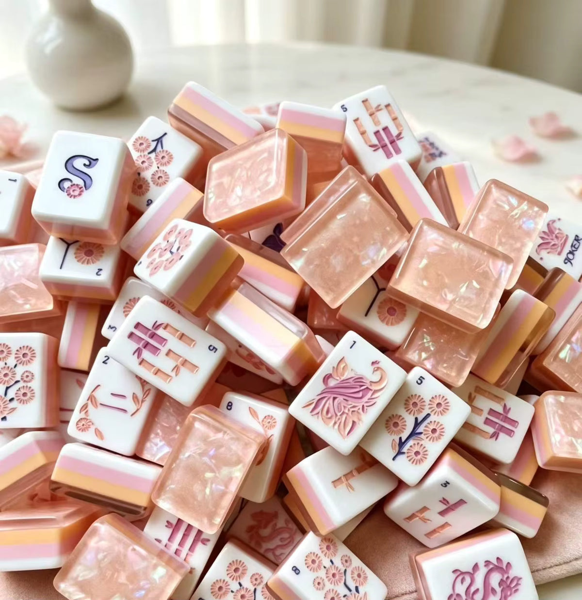 Pink Flowers Mahjong Tiles Set 160pcs