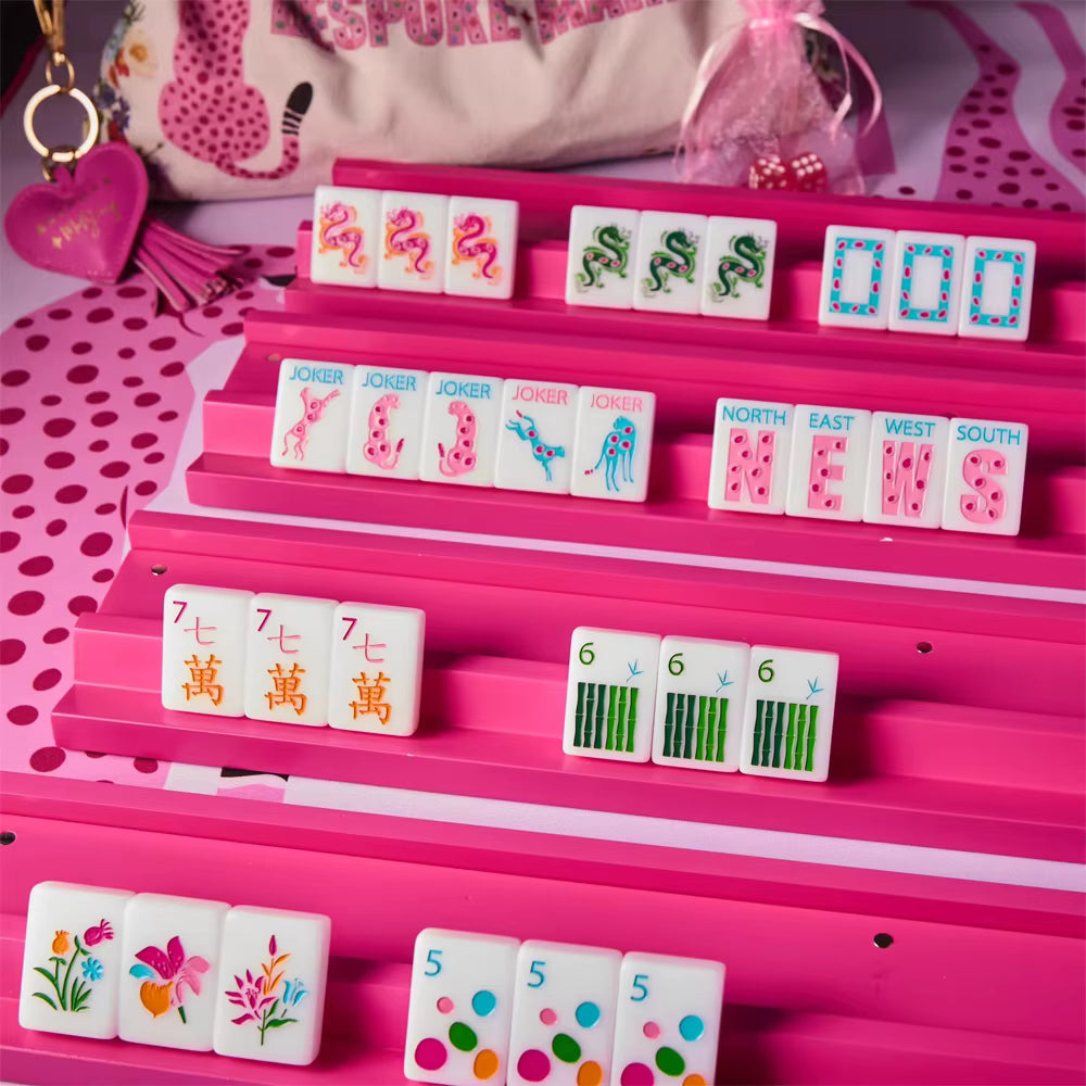 White Safari Mahjong Tiles and Mat Set