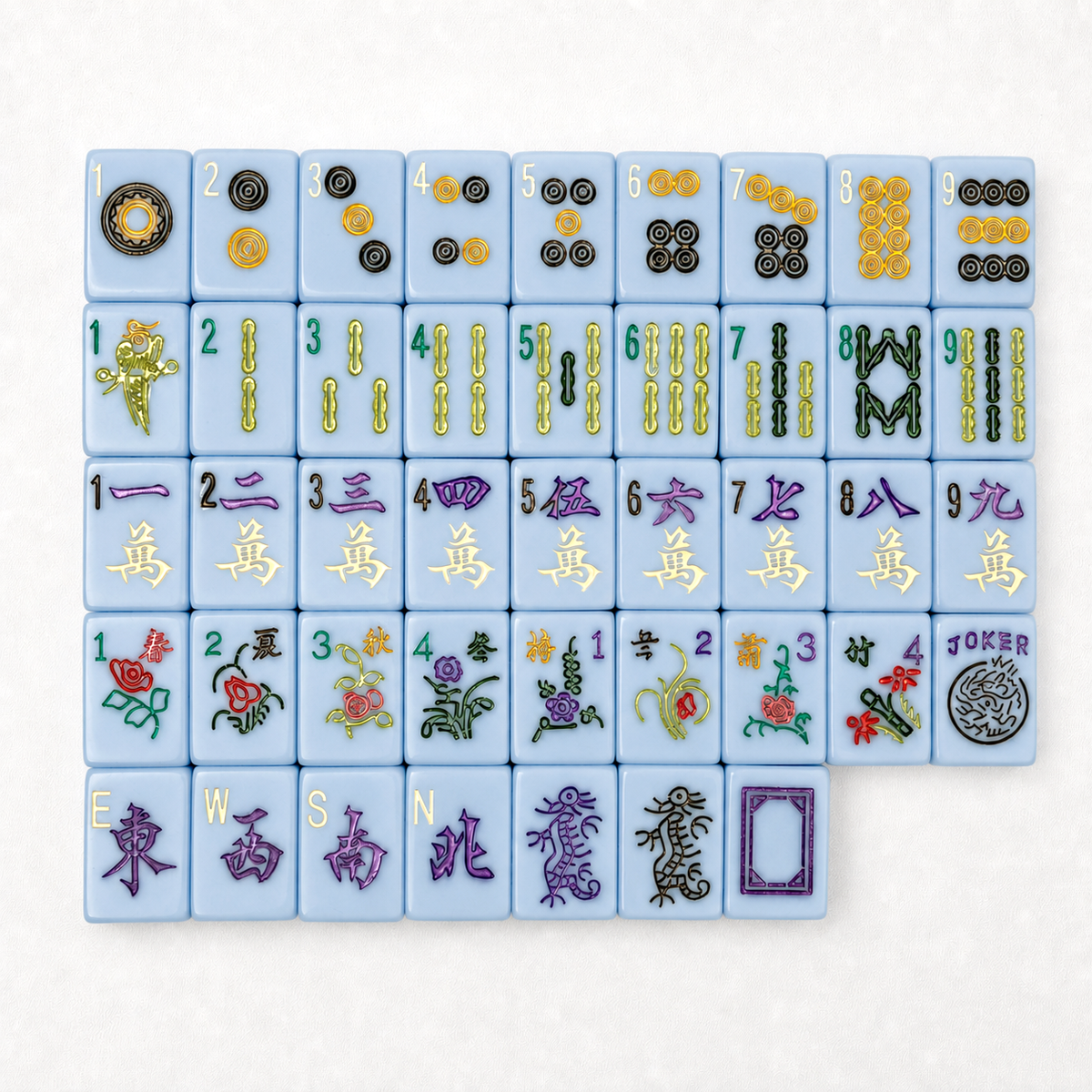 Pastel Blue Mahjong Tiles Set 160pcs