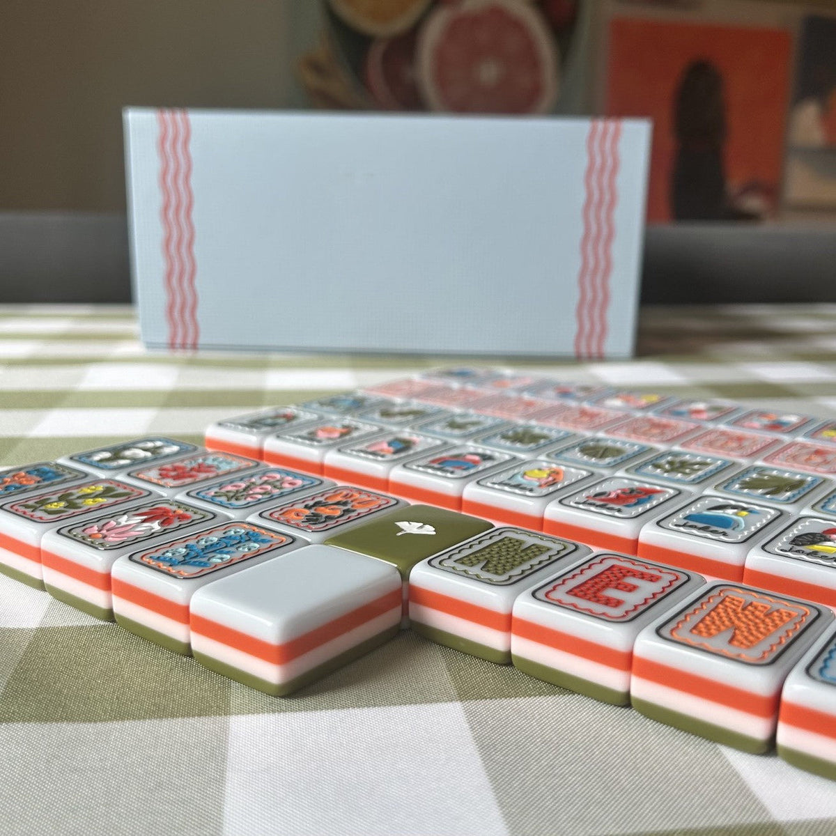 Colorful Bird and Wildflower in Mahjong Tiles and Mat Set