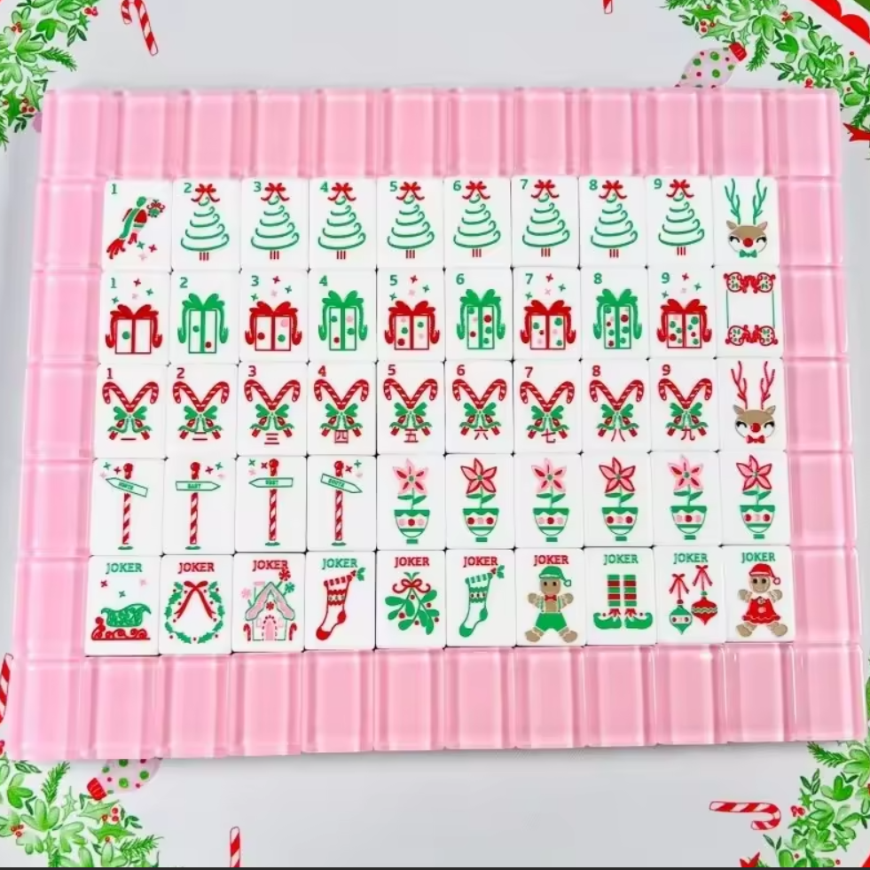 Pink Christmas Mahjong Tiles Set 160pcs