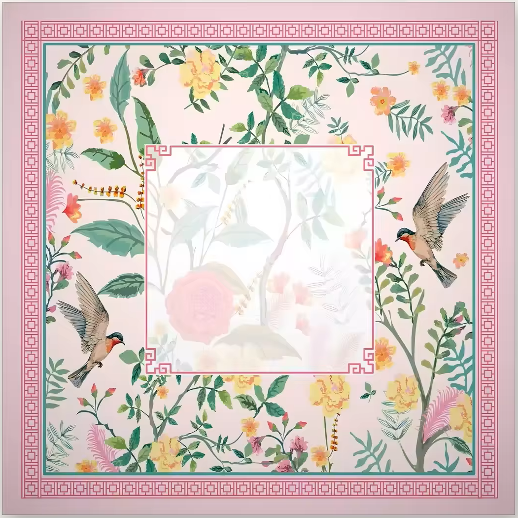 Pink Oriental Birds Mahjong Mat