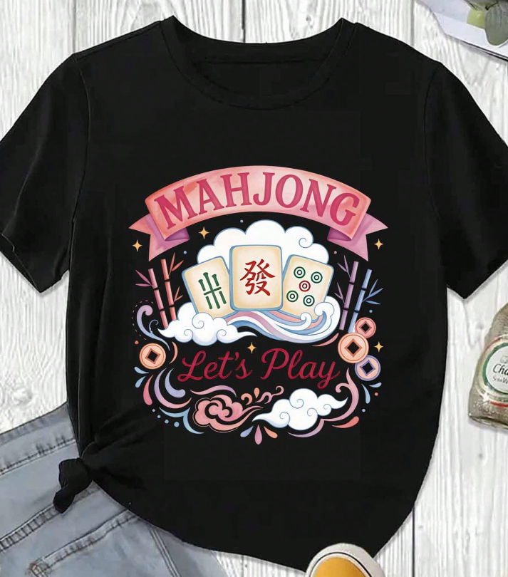 "Let's Play Mahjong" Mahjong Black/White T-shirt