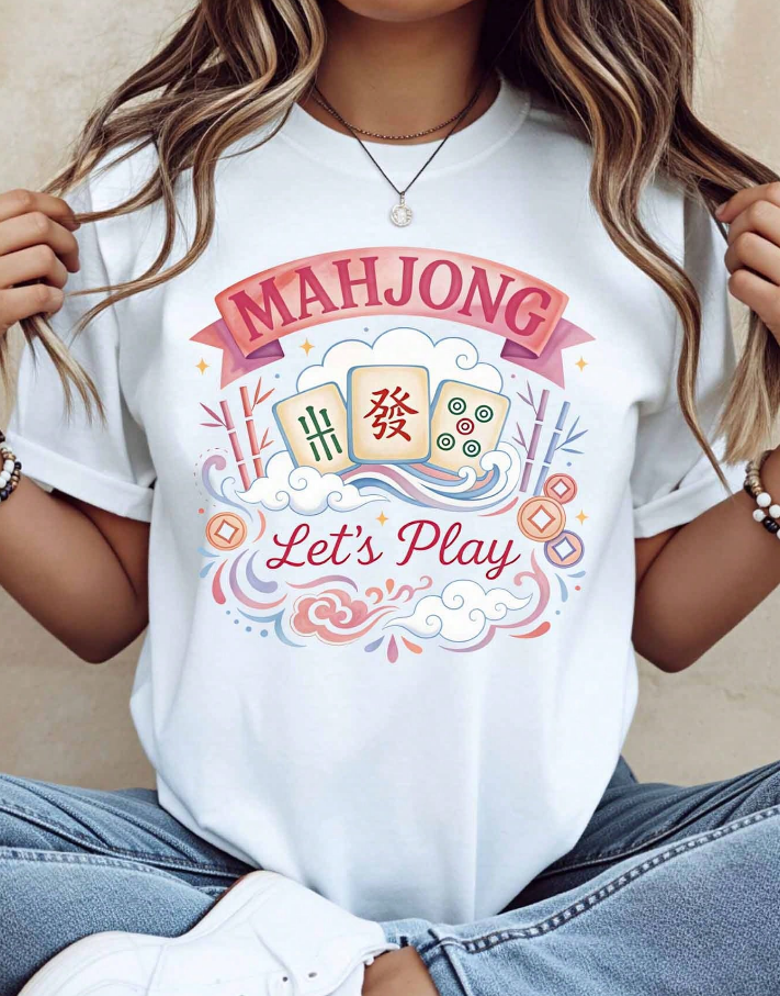 "Let's Play Mahjong" Mahjong Black/White T-shirt