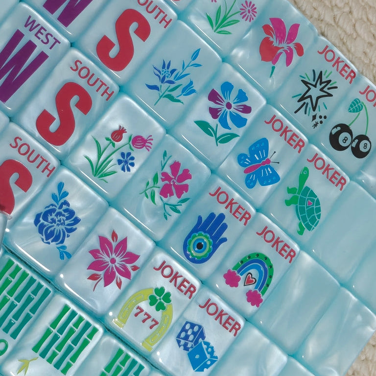 Pearl Blue Mahjong Tiles Set 160pcs