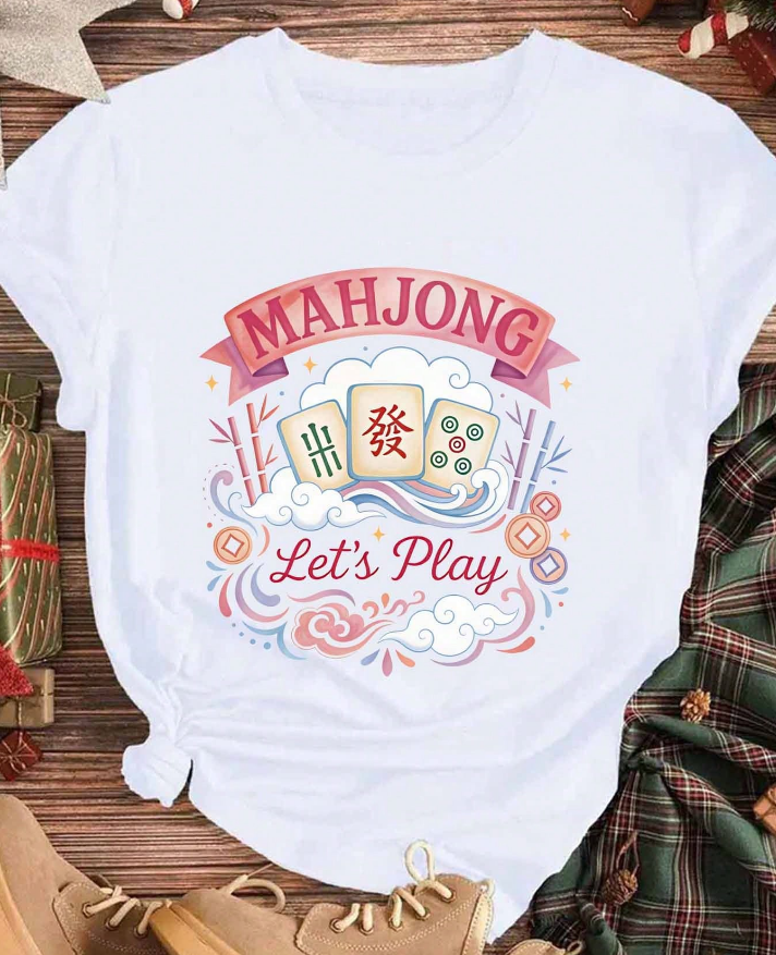 "Let's Play Mahjong" Mahjong Black/White T-shirt