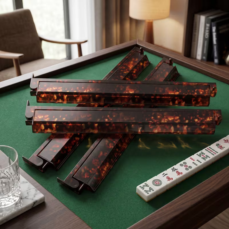 Tortoise Shell Mahjong Racks and Pushers Set - 4 pcs