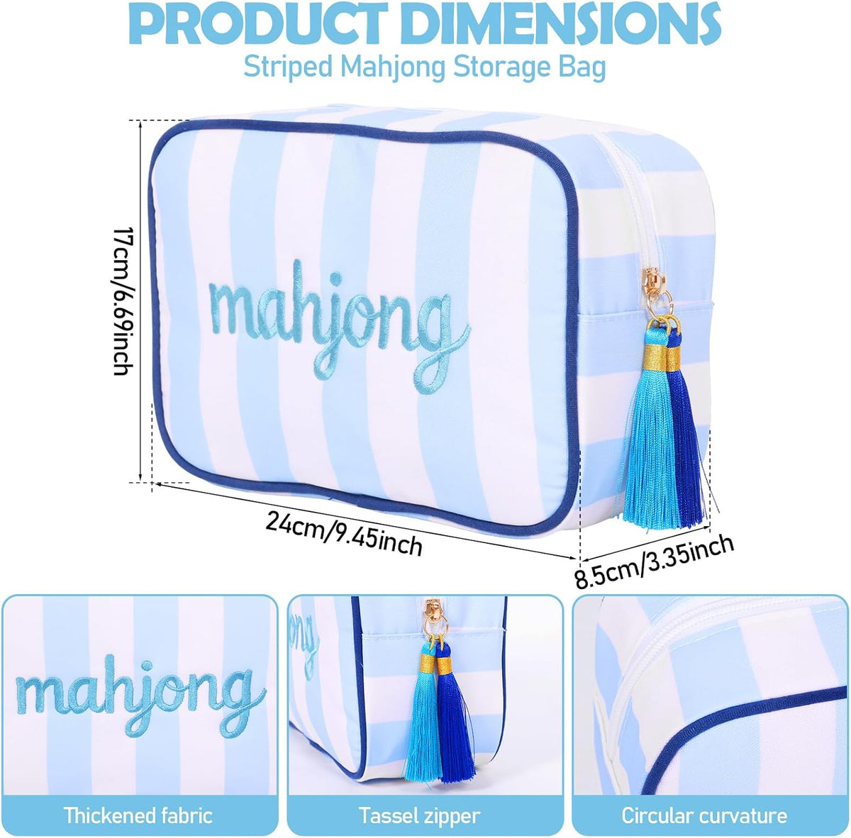 Blue Stripes Mahjong Travel Pouch