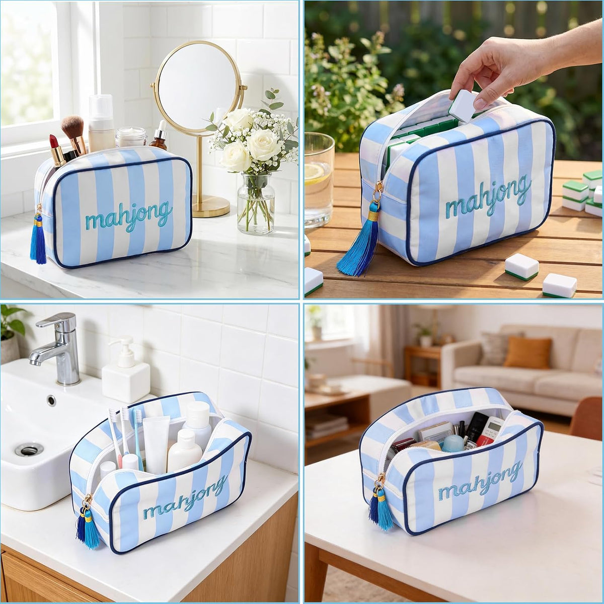 Blue Stripes Mahjong Travel Pouch