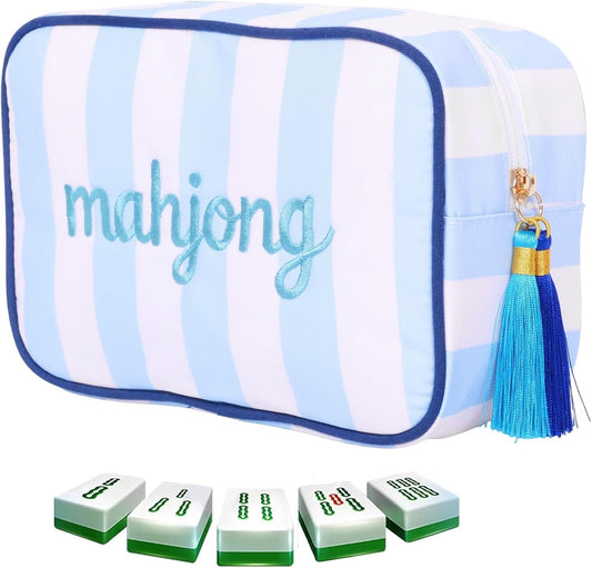 Blue Stripes Mahjong Travel Pouch