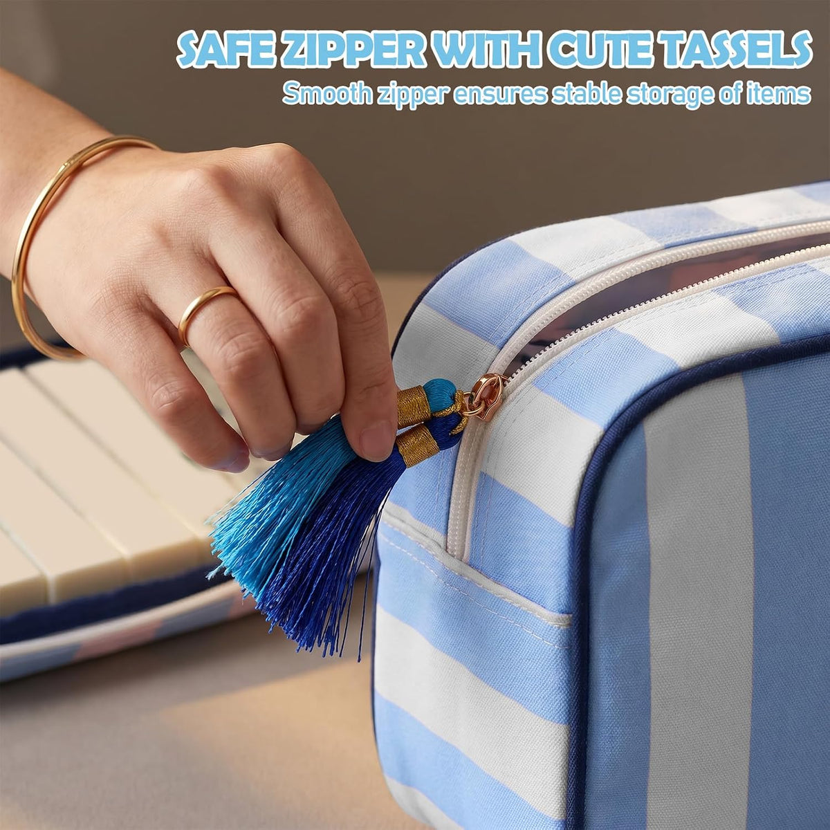 Blue Stripes Mahjong Travel Pouch