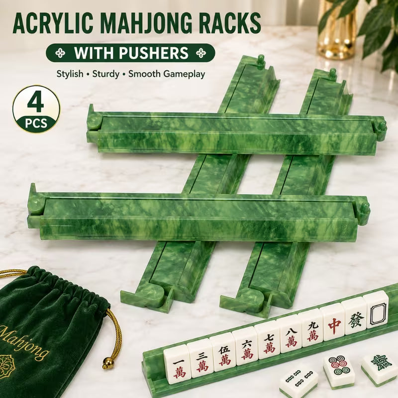 Jade Mahjong Racks and Pushers Set - 4 pcs
