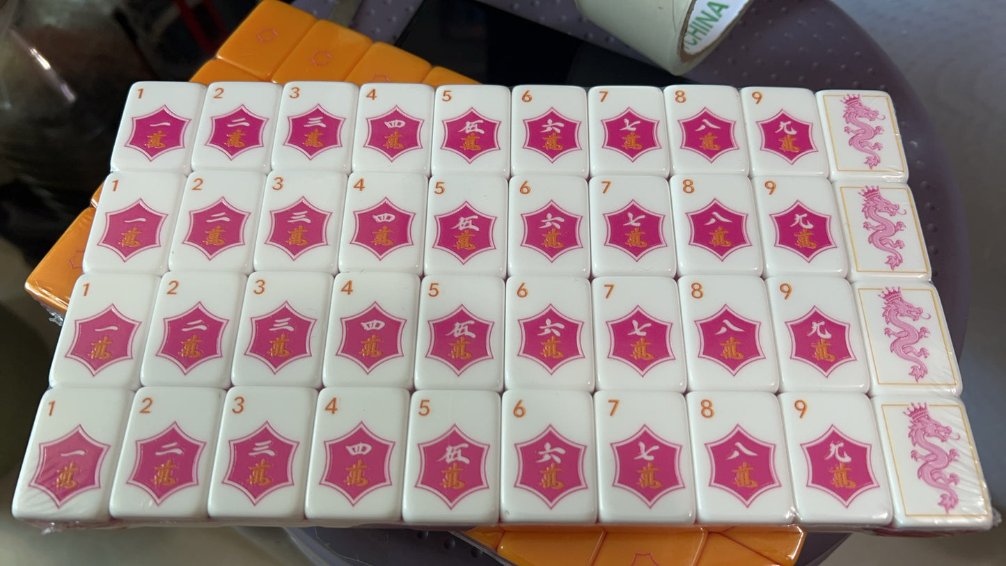 Champagne Orange Mahjong Tiles and Mat Set