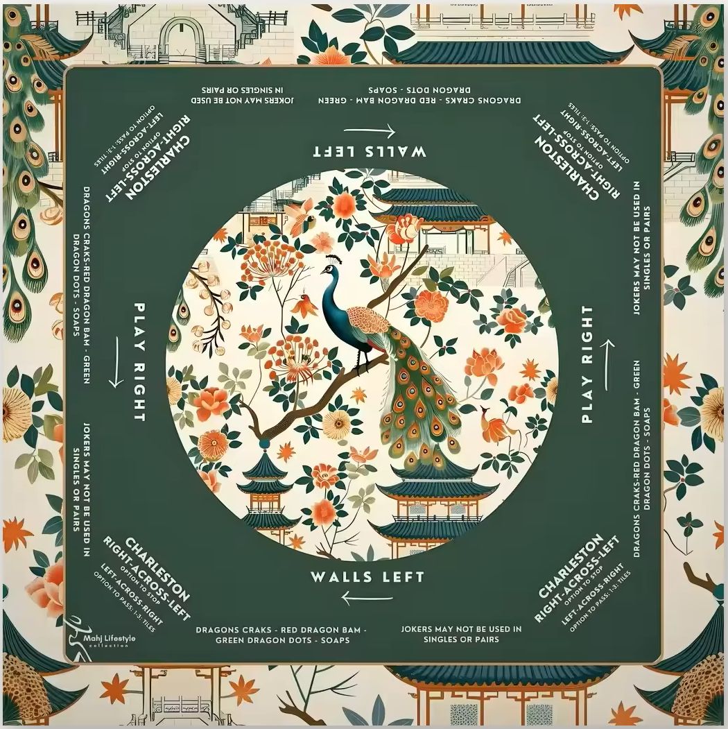 Green & White Peacock Mahjong Mat