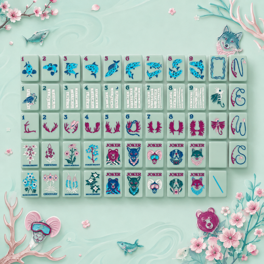 Fishing Blue Mahjong Tiles Set 160pcs