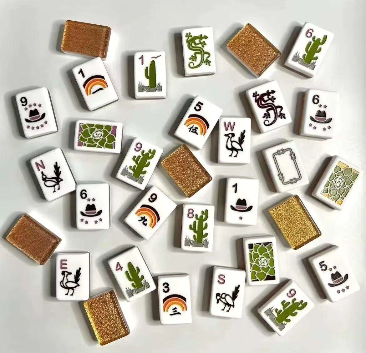 Gold Desert Mahjong Tiles and Mat Set