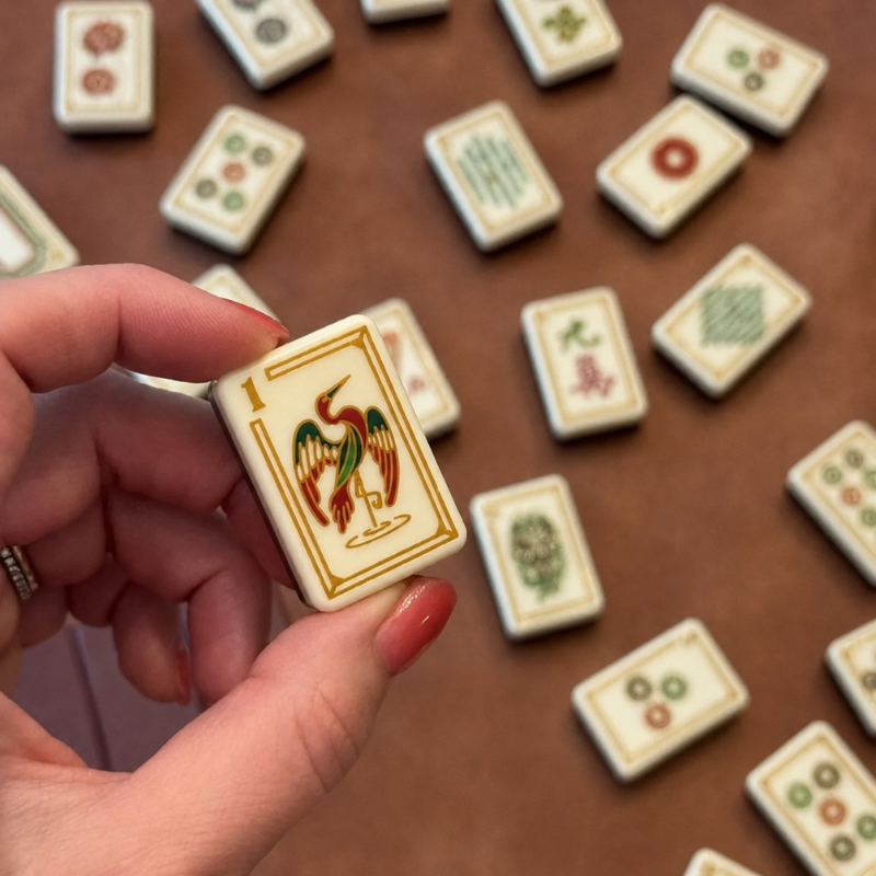 Burgundy Red Mahjong Tiles and Mat Set
