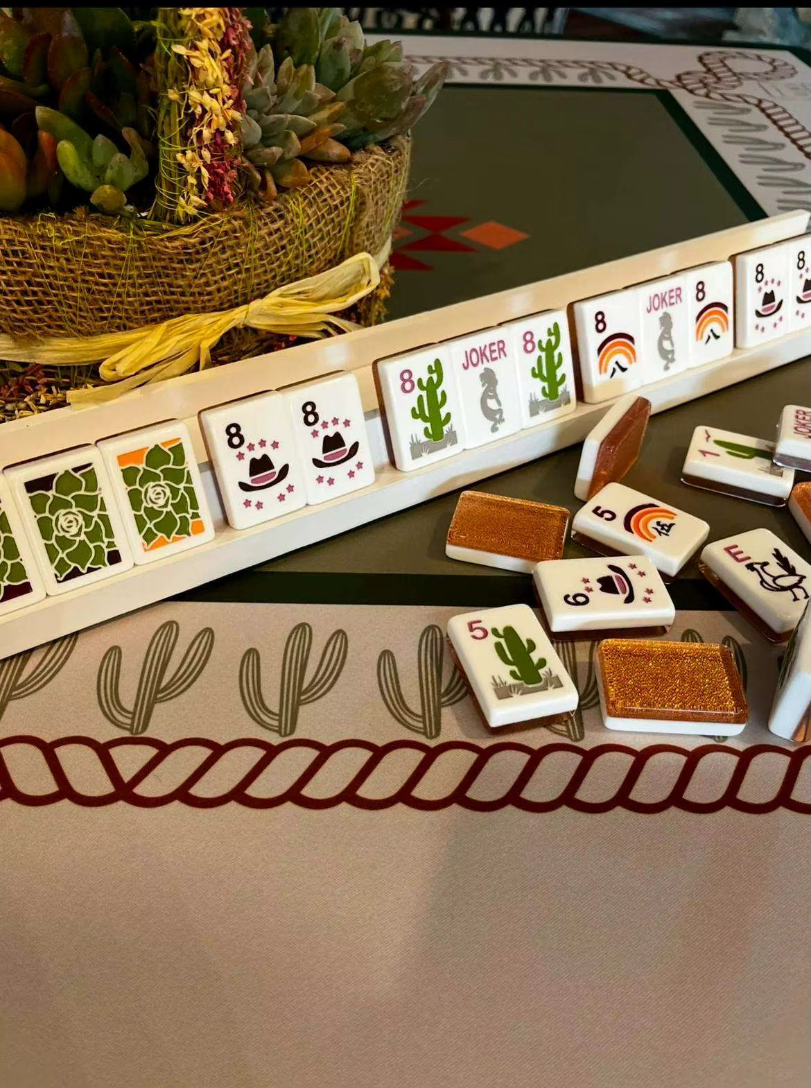 Gold Desert Mahjong Tiles and Mat Set