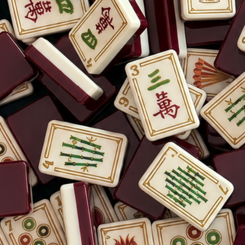 Burgundy Red Mahjong Tiles and Mat Set