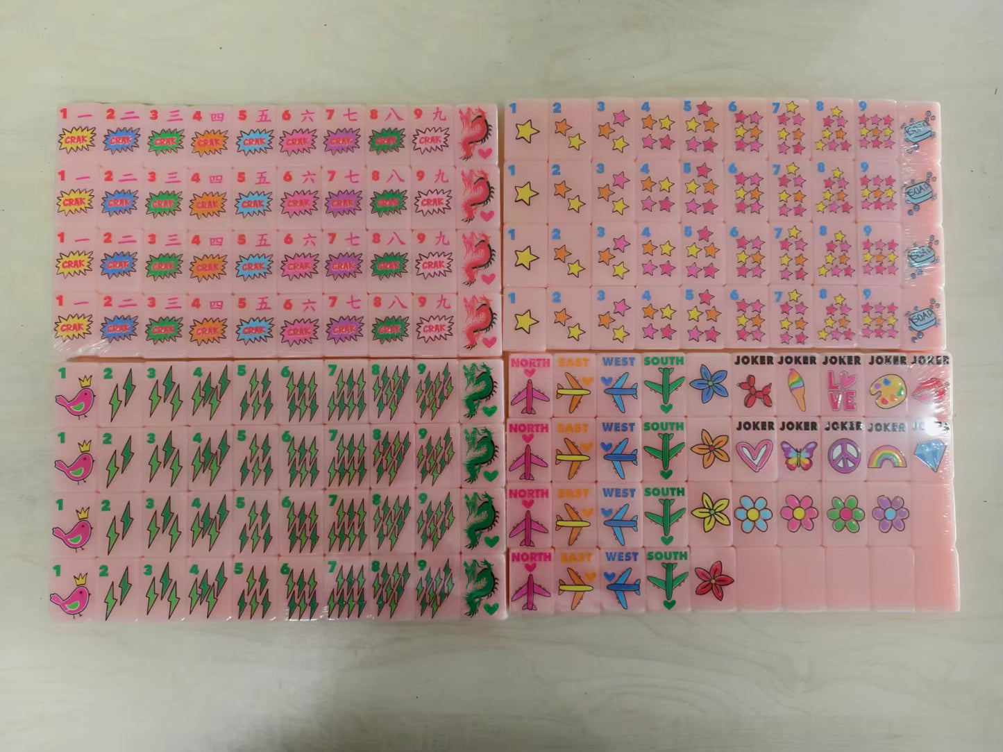 Pink Vintage Fun Mahjong Tiles Set 160pcs