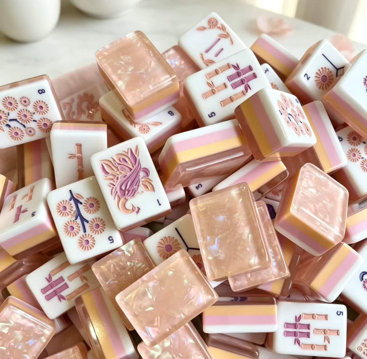 Pink Flowers Mahjong Tiles Set 160pcs