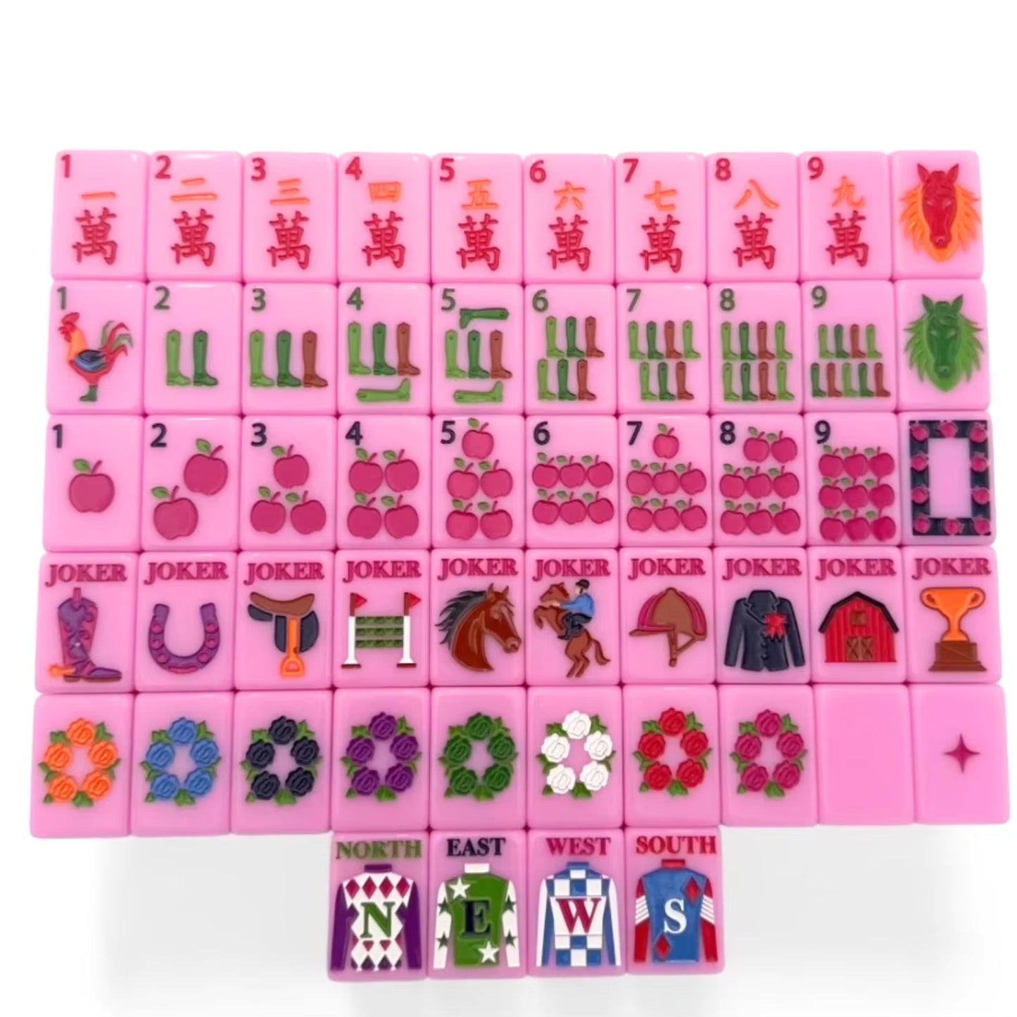 Bright Pink Derby Mahjong Tiles and Mat Set