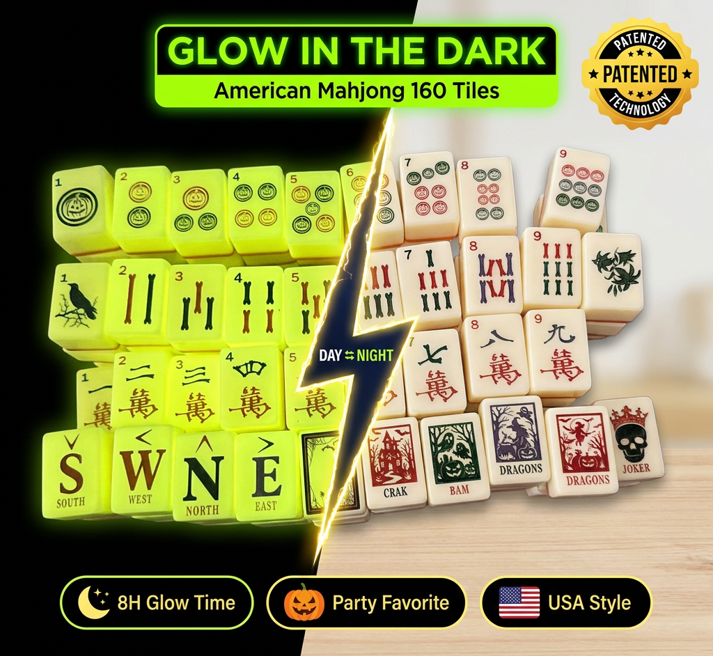 Glow in the Dark Halloween Skull Mahjong Tiles Set 160pcs