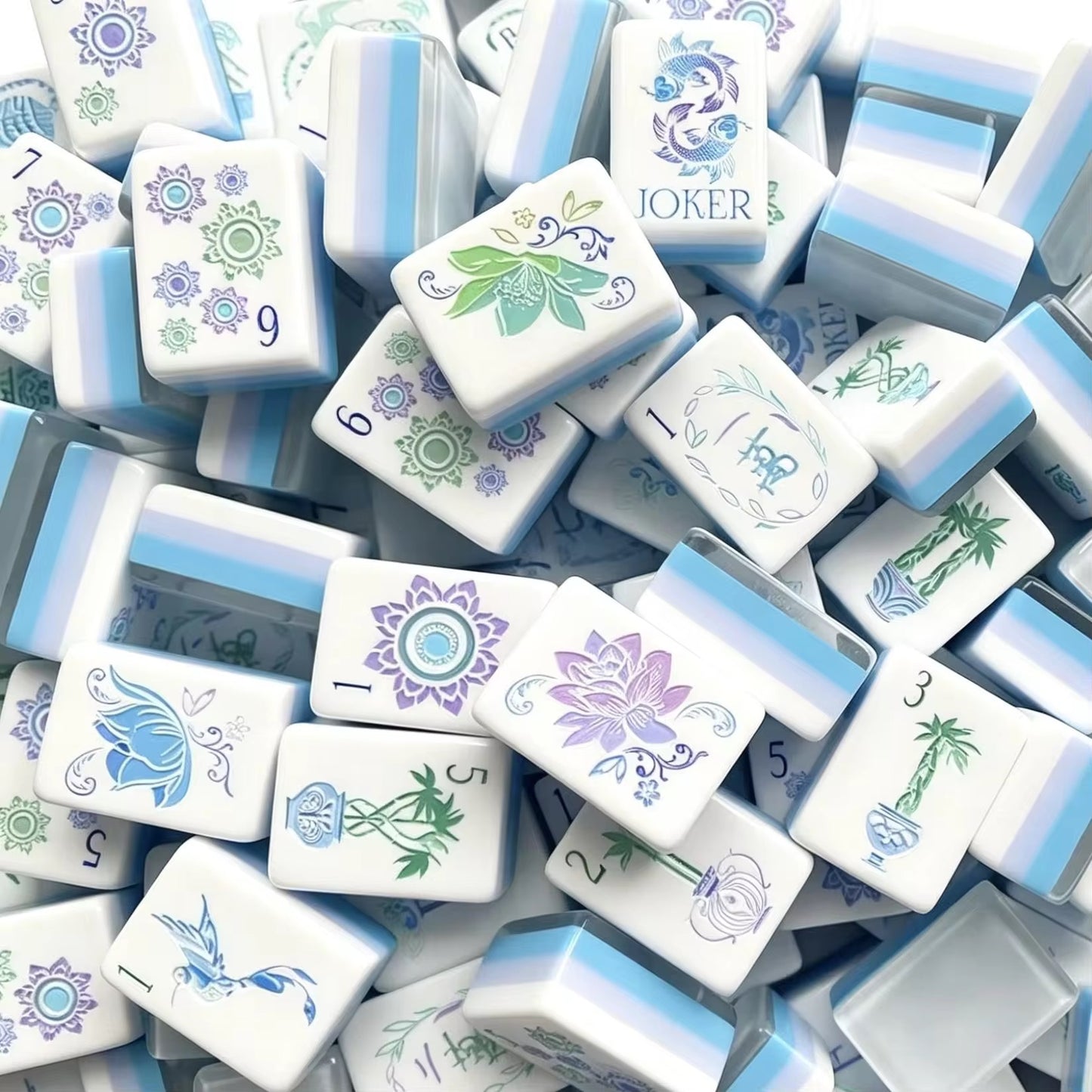 Ice Blue Mahjong Tiles Set 160pcs