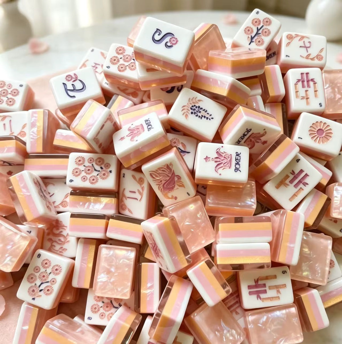 Pink Flowers Mahjong Tiles Set 160pcs
