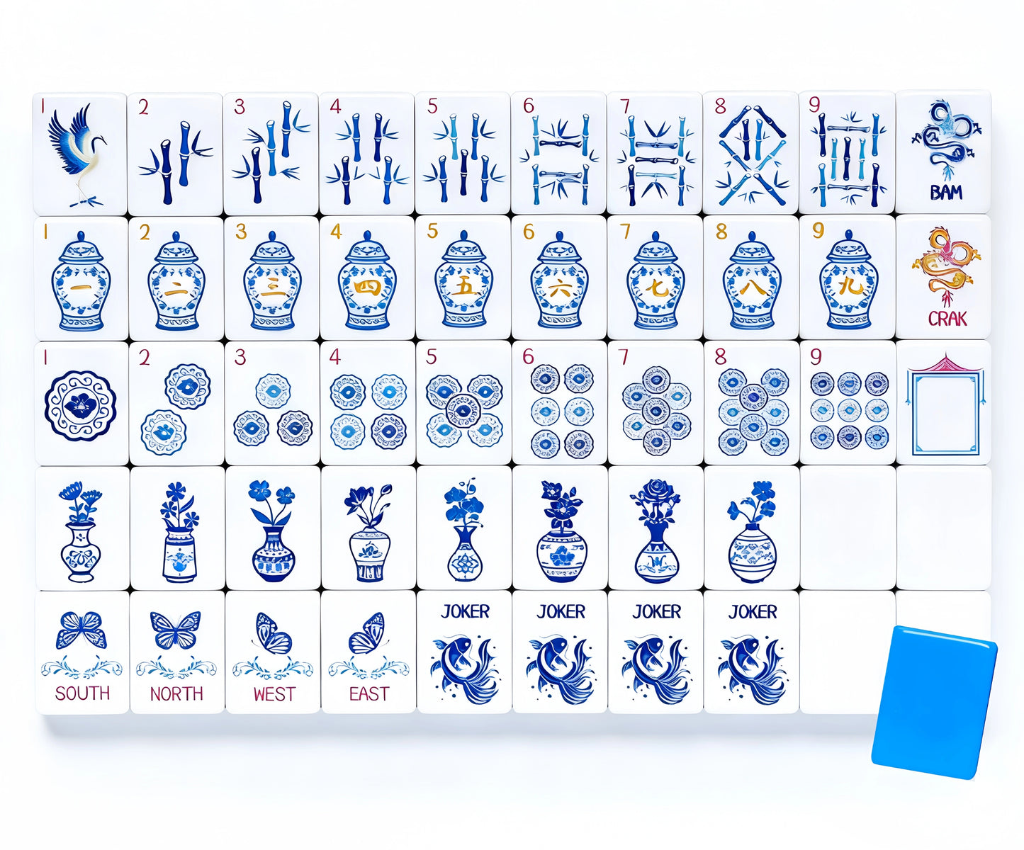 Elegant Blue Mahjong Tiles Set 160pcs