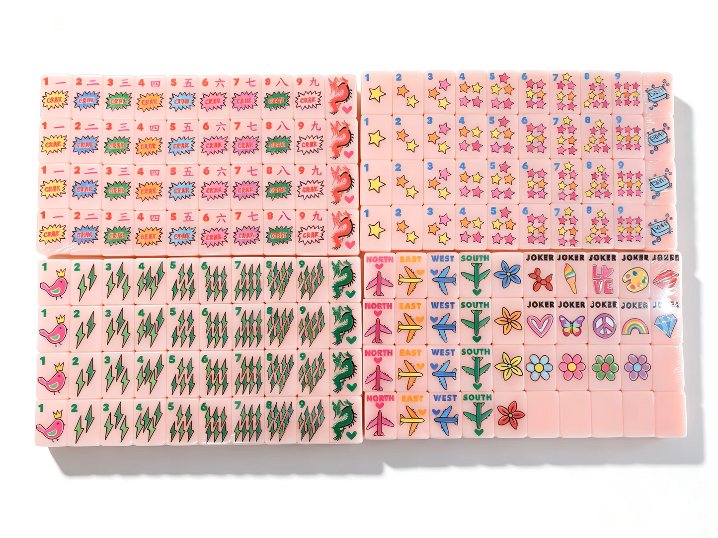 Pink Vintage Fun Mahjong Tiles Set 160pcs