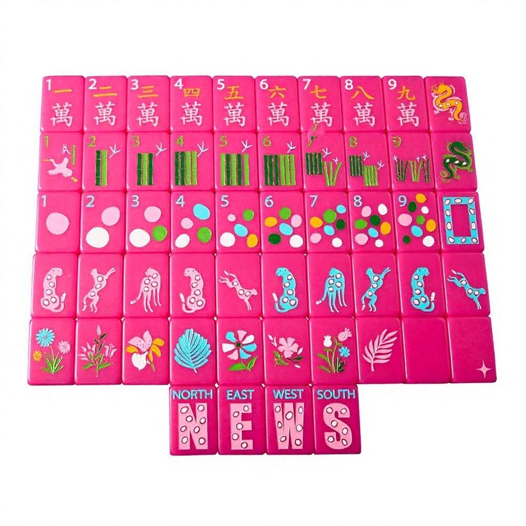 Vibrant Hot Pink Mahjong Tiles Set 160pcs