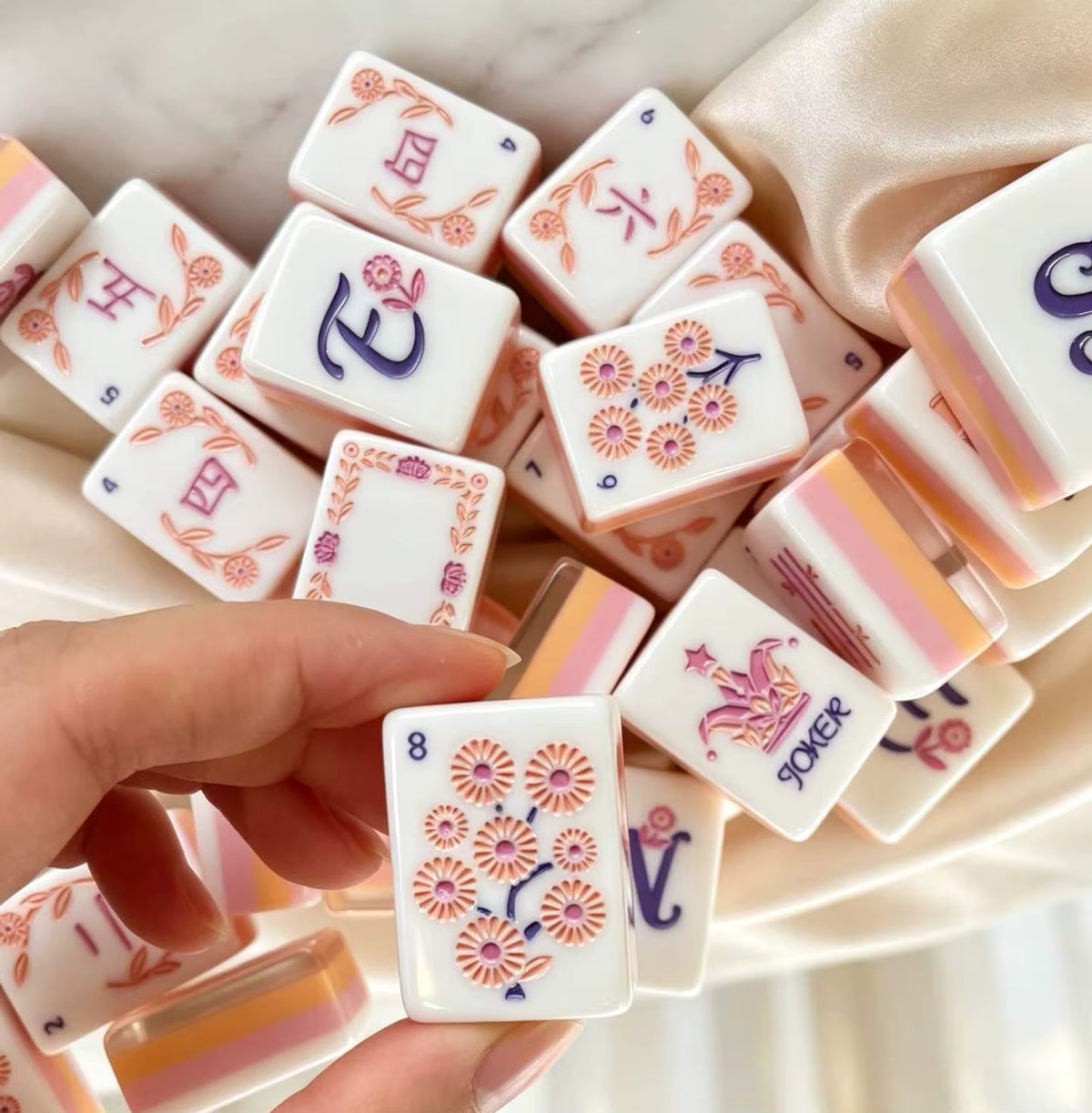 Pink Flowers Mahjong Tiles Set 160pcs