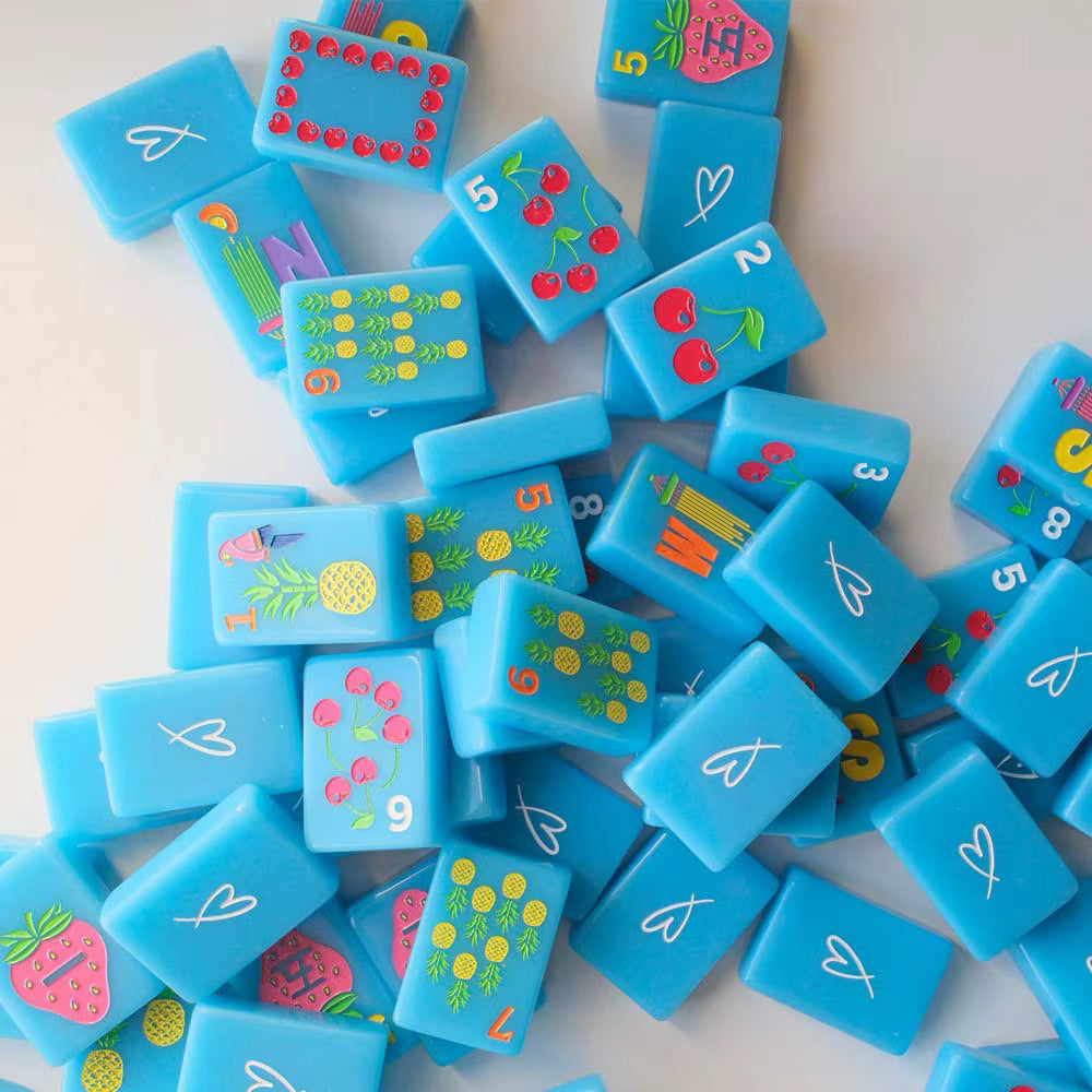 Fruity Blue Mahjong Tiles and Mat Set