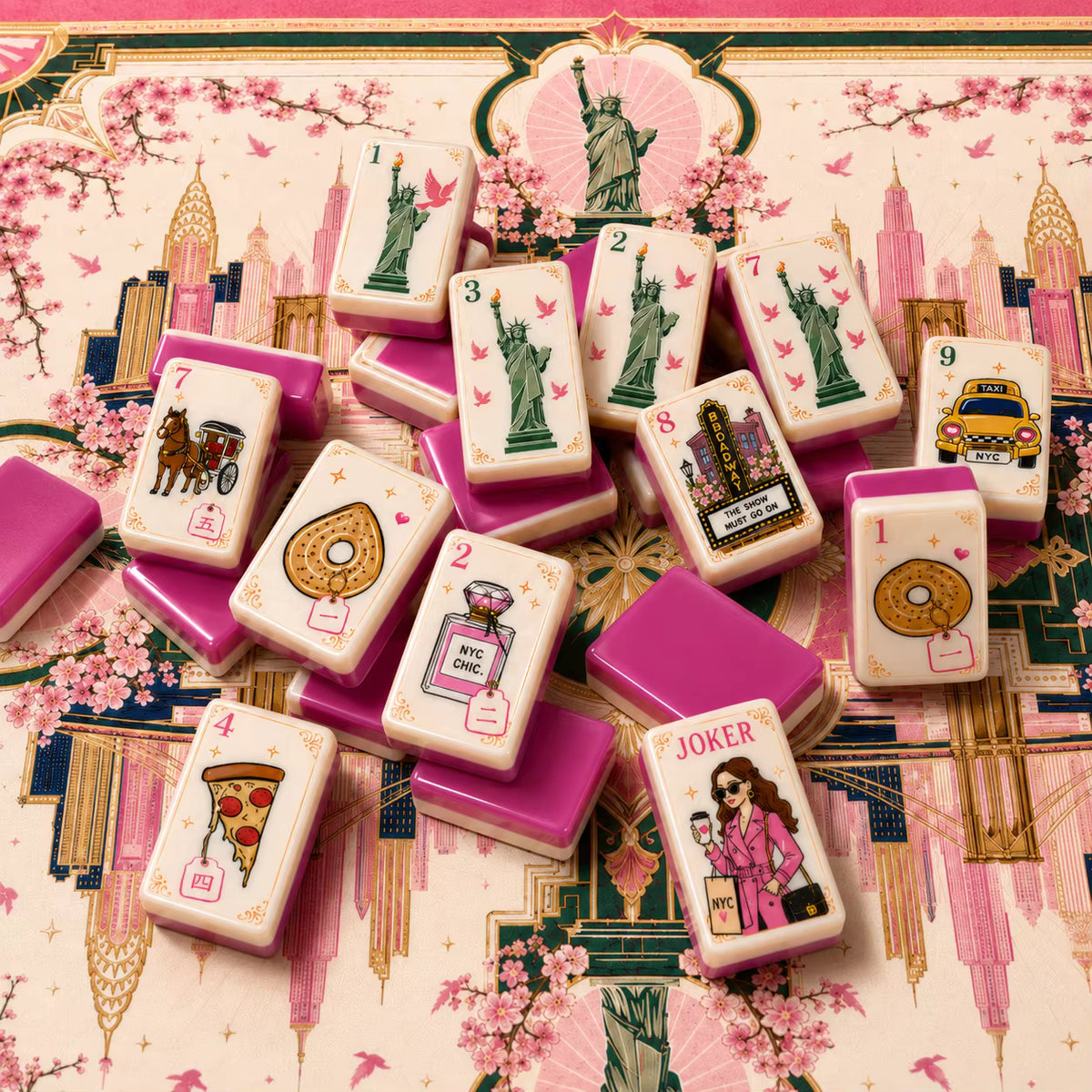 New York Diva in Mahjong Tiles and Mat Set