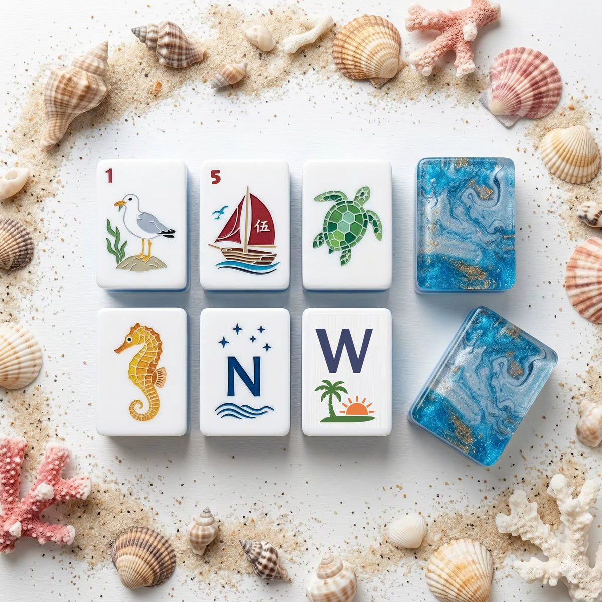 Deep Sea Ocean in Mahjong Tiles and Mat Set