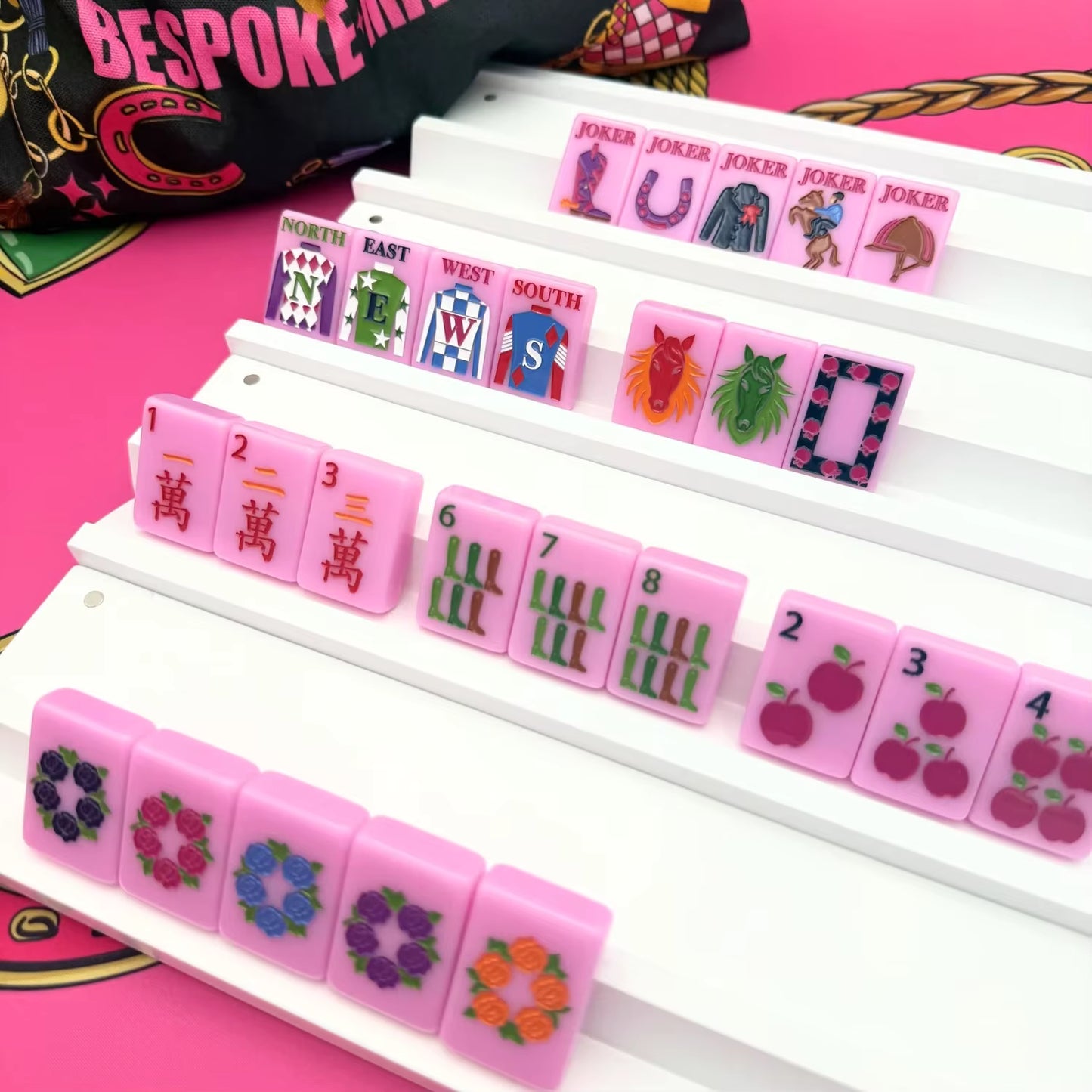 Bright Pink Derby Mahjong Tiles Set 160pcs