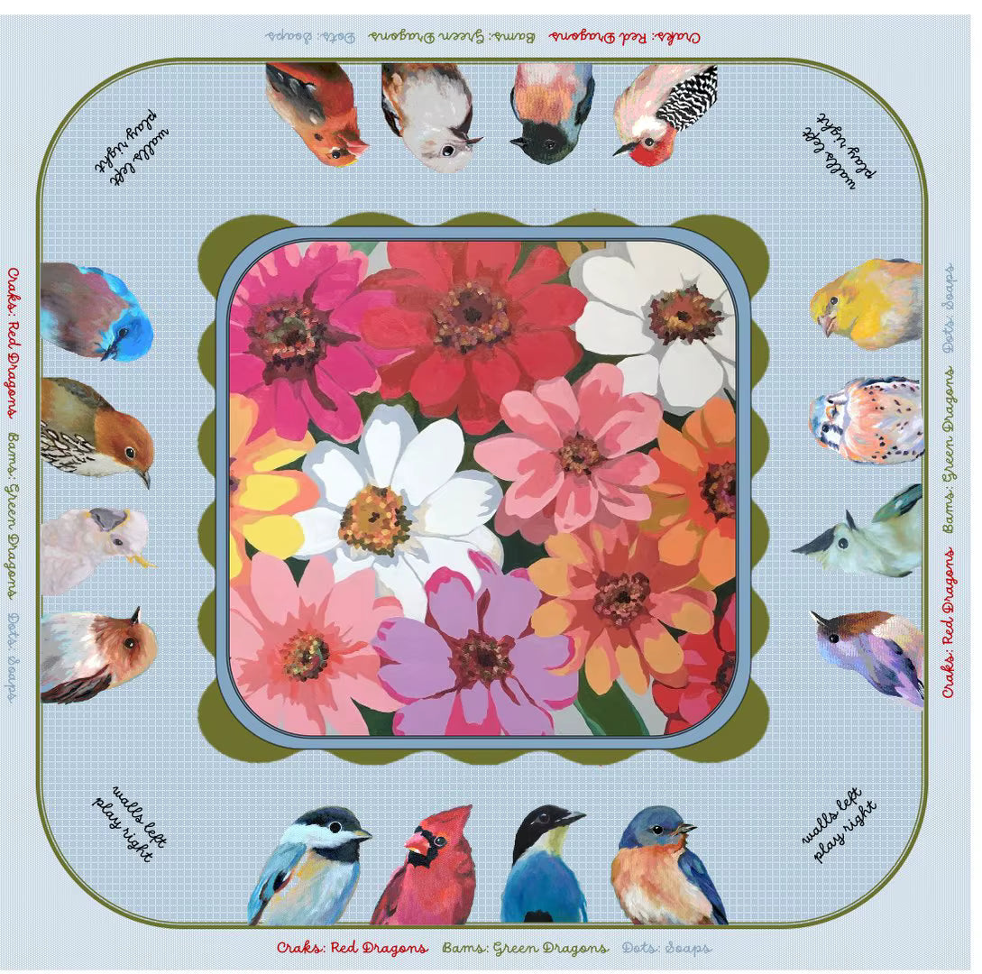 Colorful Bird and Wildflower in Mahjong Tiles and Mat Set
