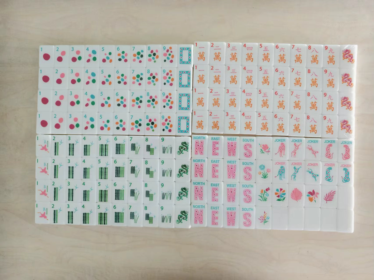 White Safari Mahjong Tiles and Mat Set