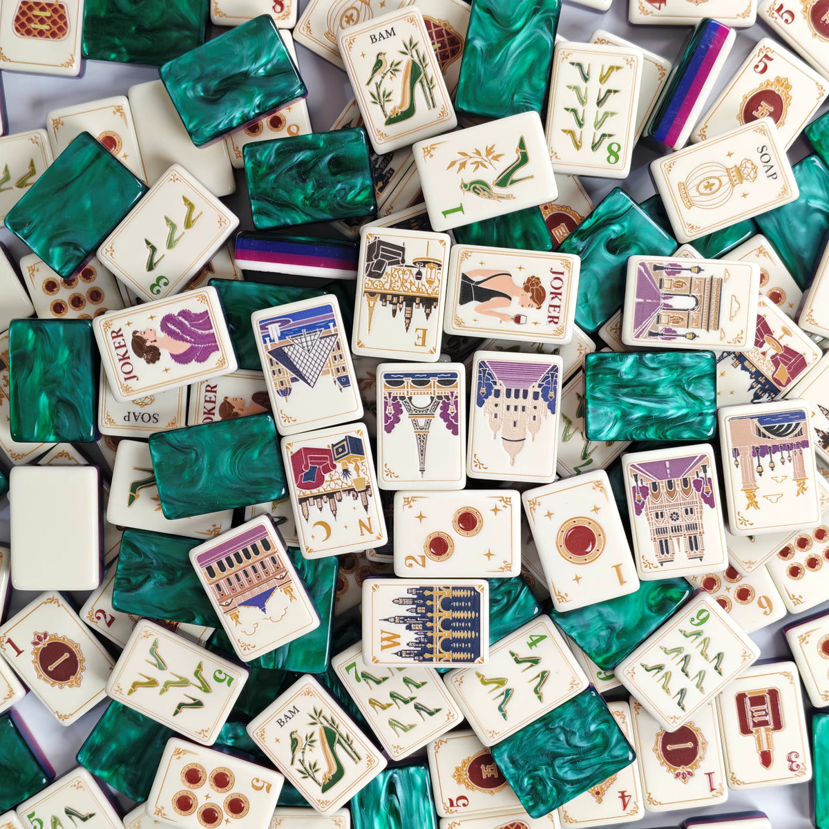 Paris Wine Mahjong Tiles and Mat Set