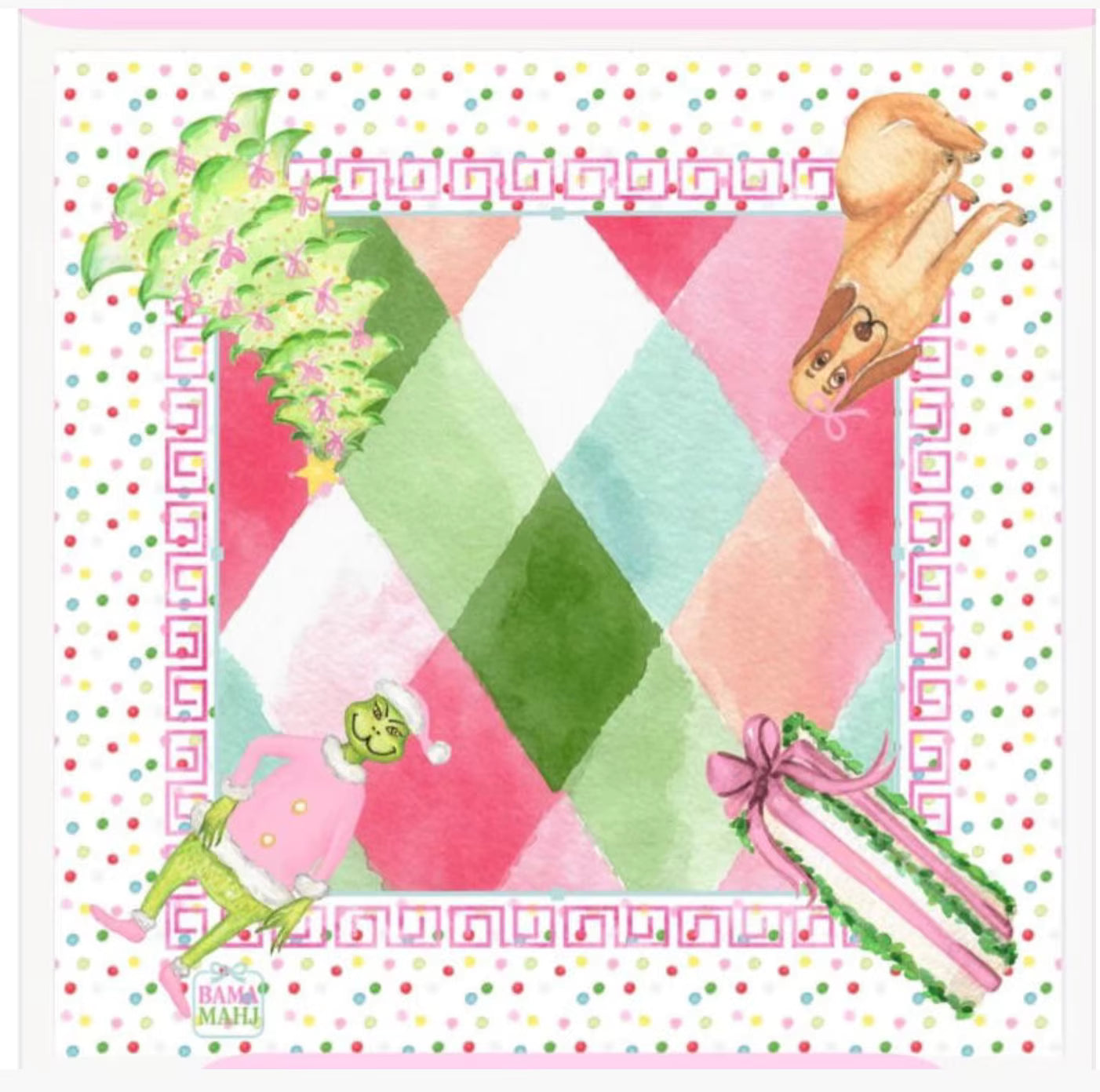Green Christmas Mahjong Tiles and Mat Set