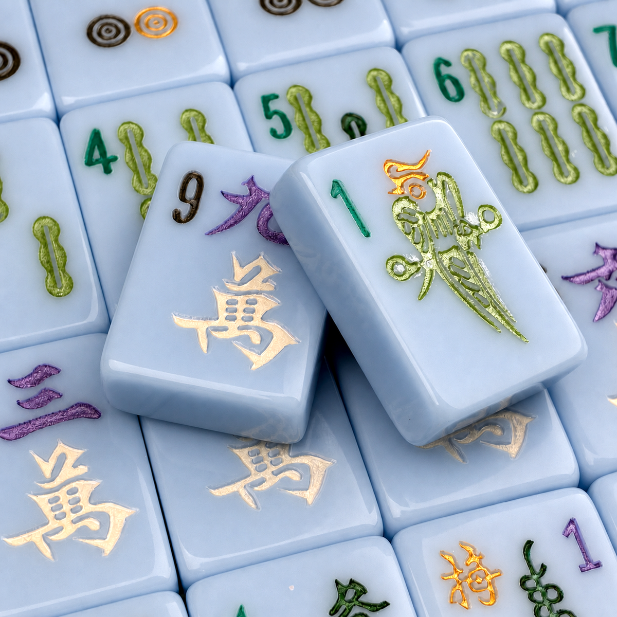 Pastel Blue Mahjong Tiles Set 160pcs