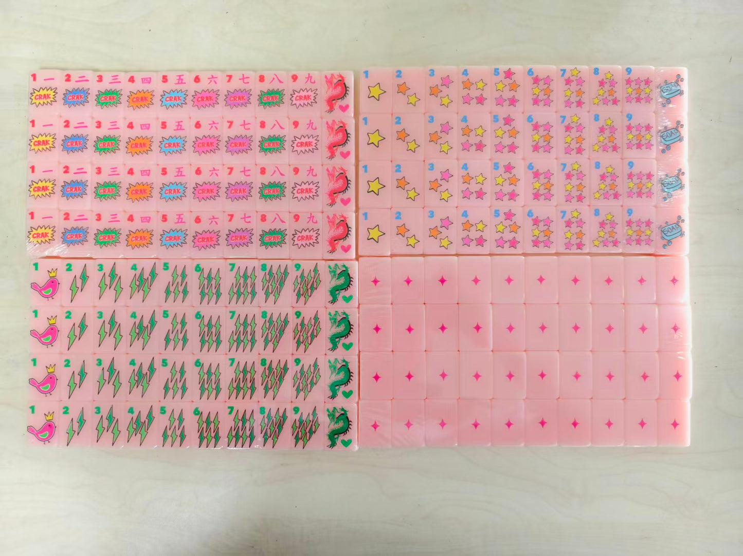 Pink Vintage Fun Mahjong Tiles Set 160pcs