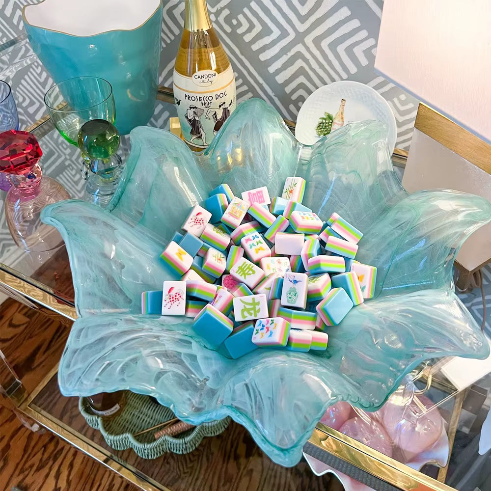 Vibrant Pastel Mahjong Tiles and Mat Set
