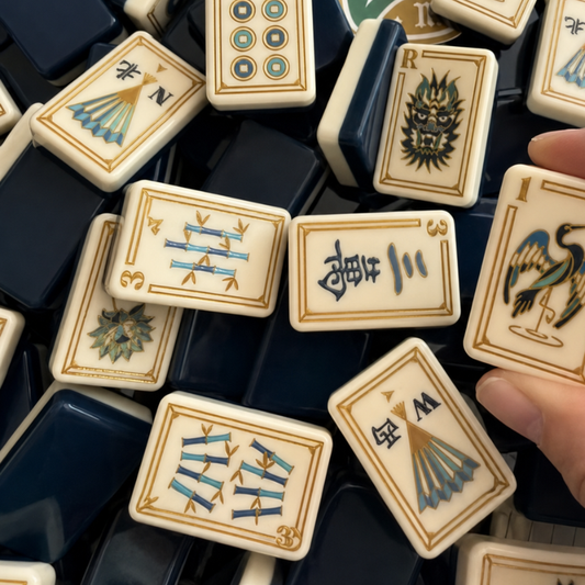 Deep Navy Mahjong Tiles and Mat Set
