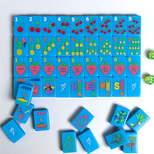 Fruity Blue Mahjong Tiles and Mat Set