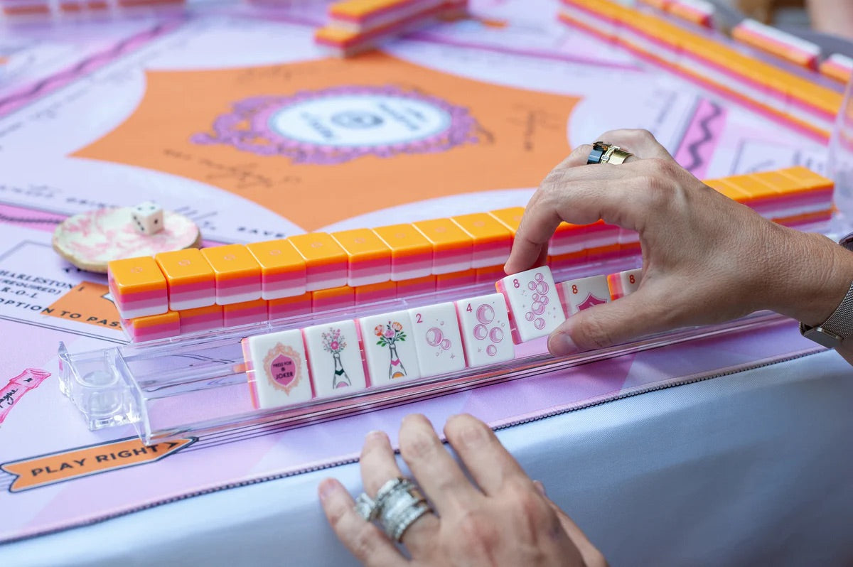 Champagne Orange Mahjong Tiles and Mat Set